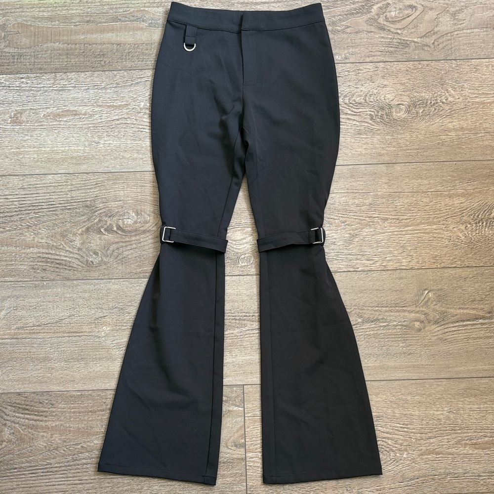 Dolls Kill Brand Current Mood Black High Waisted Trouser Pants w Buckle Straps